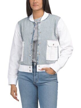 BLUE REVIVAL Admiral Mixed Media Bomber Jacket